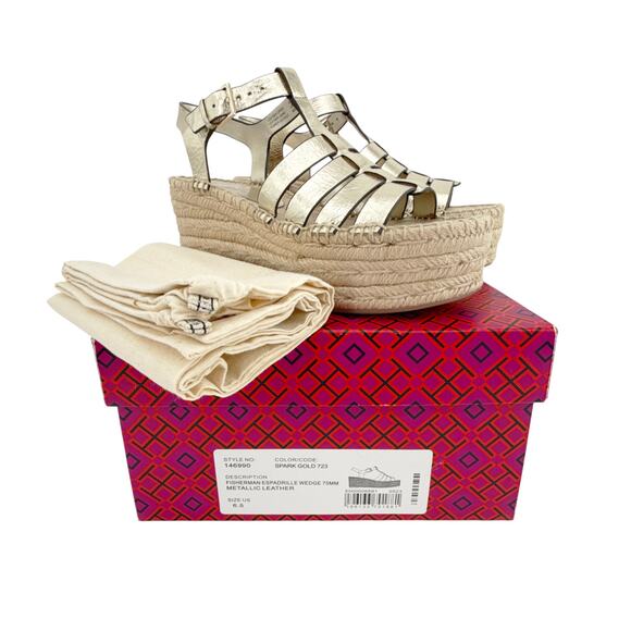TORY BURCH Fisherman Espadrille Wedge in Spark Gold 6.5 - Picture 6 of 10